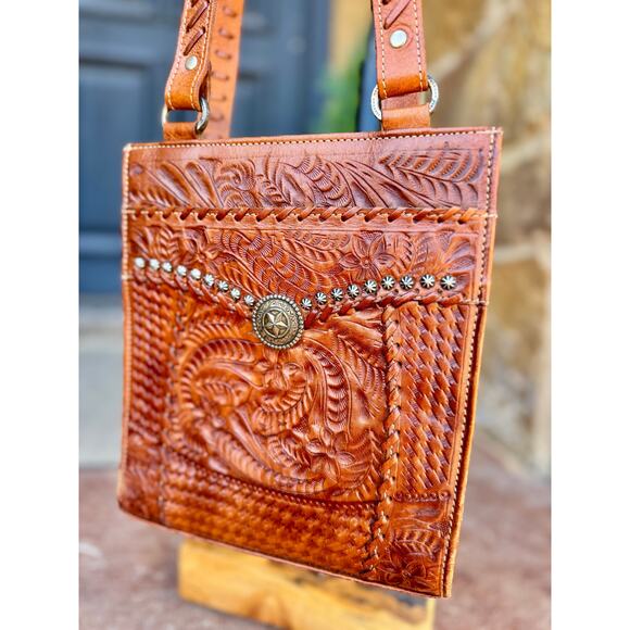 American West Tooled Leather Western Purse – 10x8.5 – Great Condition 👜🤠 - Picture 2 of 11
